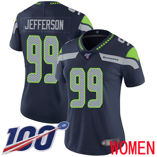 Seattle Seahawks Limited Navy Blue Women Quinton Jefferson Home Jersey NFL Football 99 100th Season Vapor Untouchable